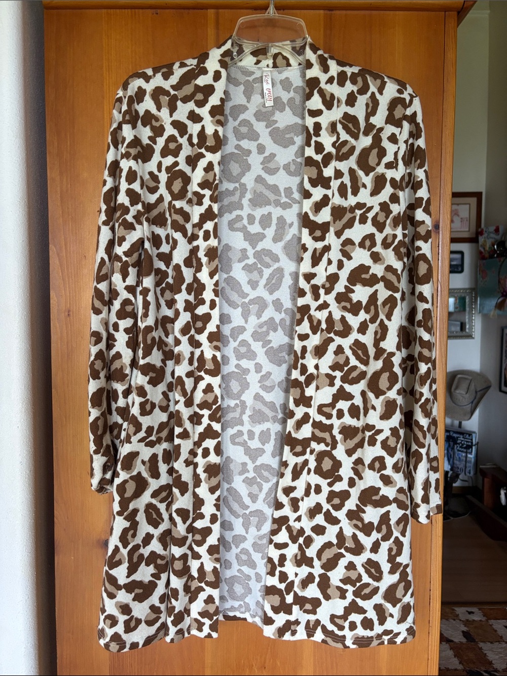 ROdeo Quincy Leopard Print Open Front Cardigan - Brown & Cream